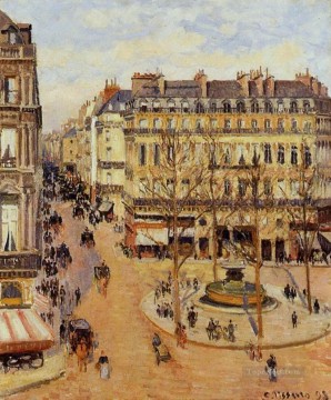 Honore Oil Painting - rue saint honore morning sun effect place du theatre francais 1898 Camille Pissarro Parisian
